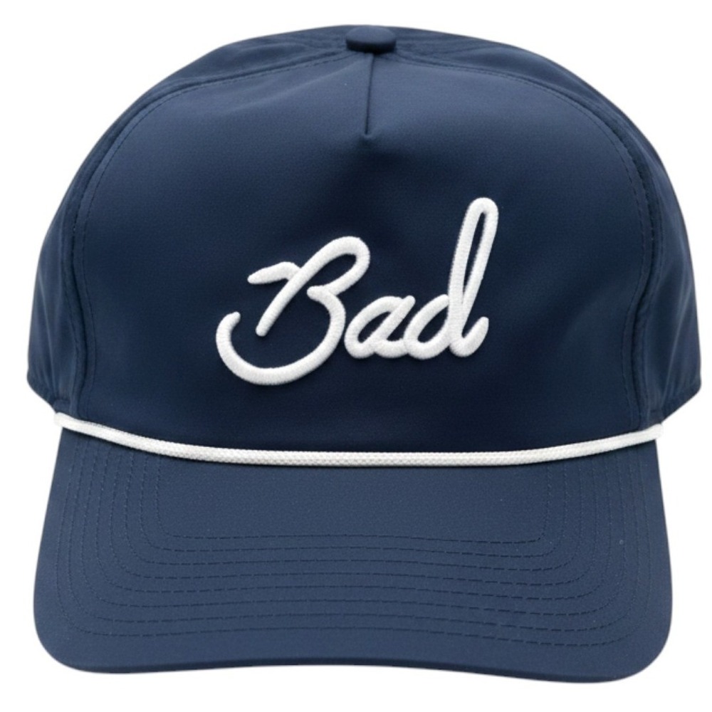 Bad Birdie Mens Rope Golf Hat Navy Blue White Script Snapback Performance Cap
